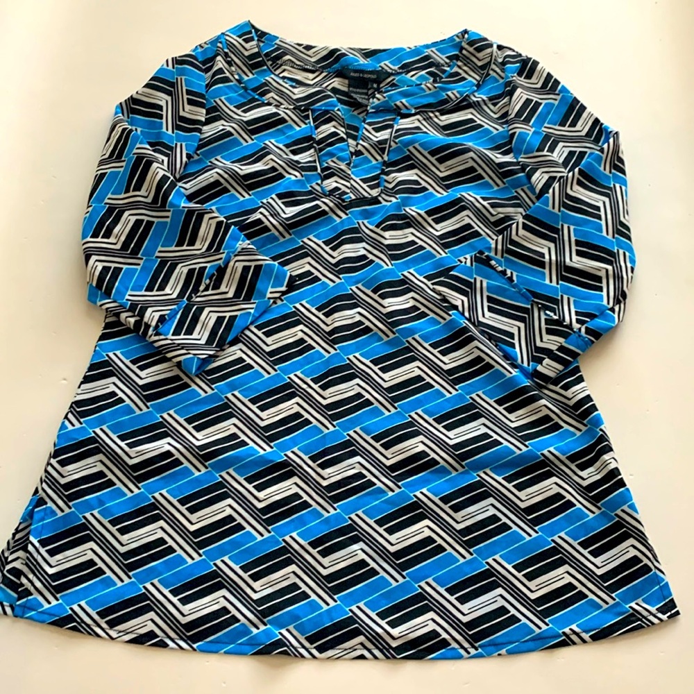 Jules & Leopold Blue, Black, & White 3 quarter Length Blouse Women’s Size Medium